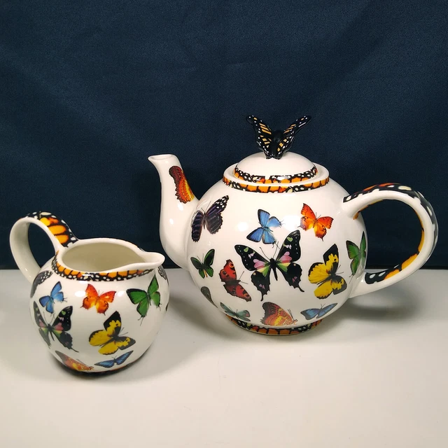 Paul Cardew Butterflies Teapot & Creamer 2007 3D Butterfly Topper Tea Pot Lid Paul Cardew Butterflies Teapot & Creamer 2007 3D Butterfly Topper Tea Pot Lid