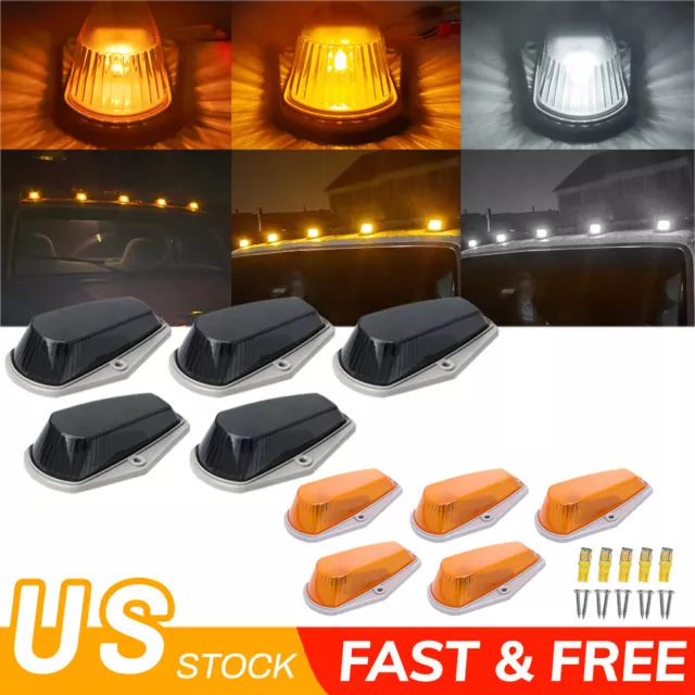 5PCS Smoke Lens Amber LED Cab Roof Marker Lights For Ford F-250 F-350 Super Duty