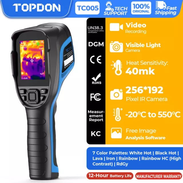 TOPDON TC005 256 x 192 IR Resolution Thermal Camera with 2MP Visual Camera & LED