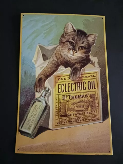 Vintage Metal Tin Sign Cat  Dr Thomas Electric Oil