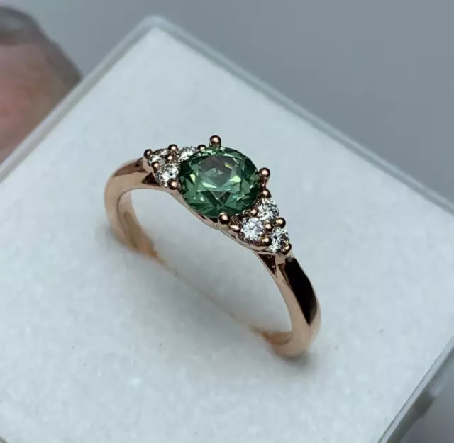 1ct Green Sapphire, 6 Diamonds, Rose Gold 9K Ring, Australian Natural Stone