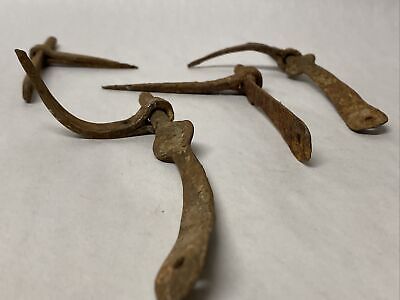 LOT OF 4 ANTIQUE FORGED WROUGHT IRON SHUTTER DOGS SPIKES STAYS Lot #11 2