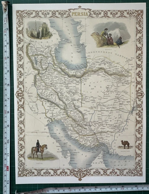 OLD ANTIQUE PICTURE map 1800s: Persia now Iran, Asia: Tallis Reprint ...