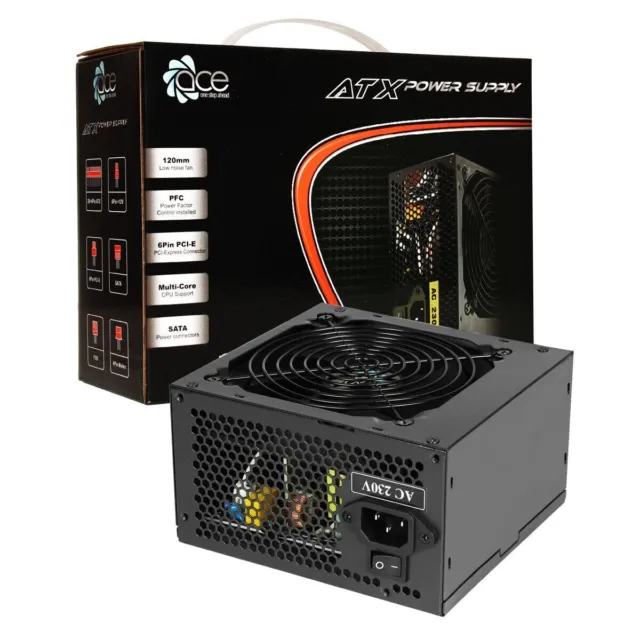 ACE Black 650W PSU Power Supply Computer Desktop PC ATX 120mm Fan PCI-E SATA UK