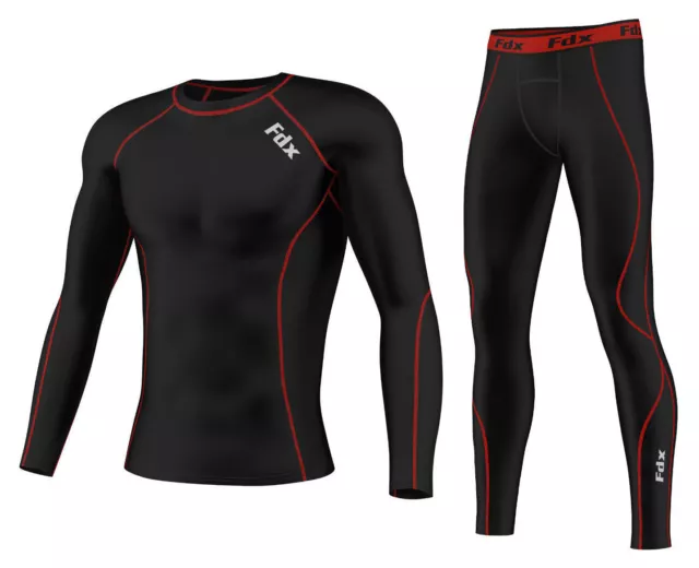 FDX Mens Compression Armour Base layer Top Skin Fit Shirt + pants / Tights set