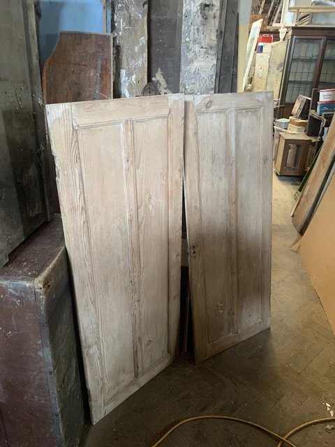 A Pair Of Reclaimed Antique Stripped Pine Cupboard Doors