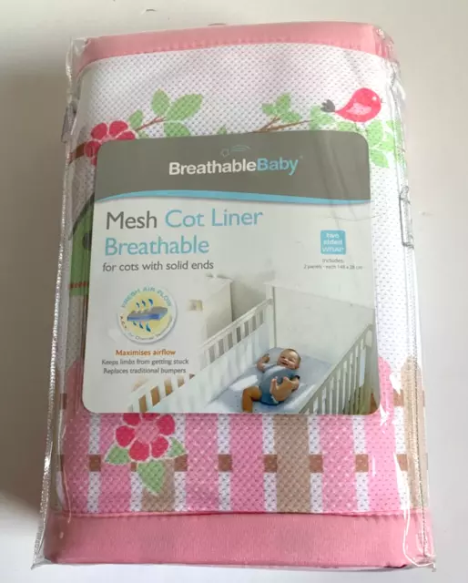Mesh Cot Liner Breathable 2 Panels Baby Nursery Funky Pink English Garden *New*