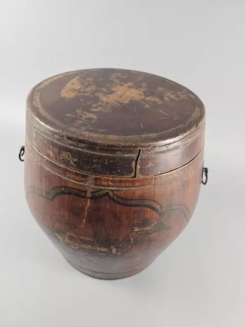 Rare Signed Chinese Qing Shengzu Hand Made Hand Carved Wood Rice Barrel