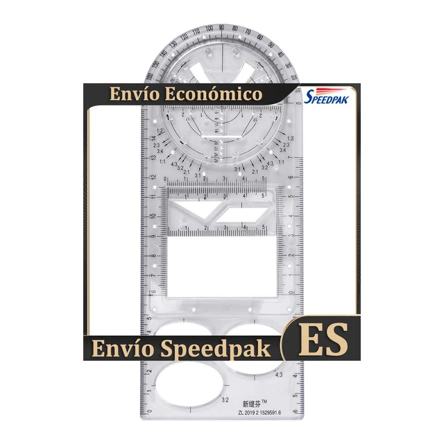 Multifunctional Geometric Ruler Craft Drawing Ruler - High School (Clear) es