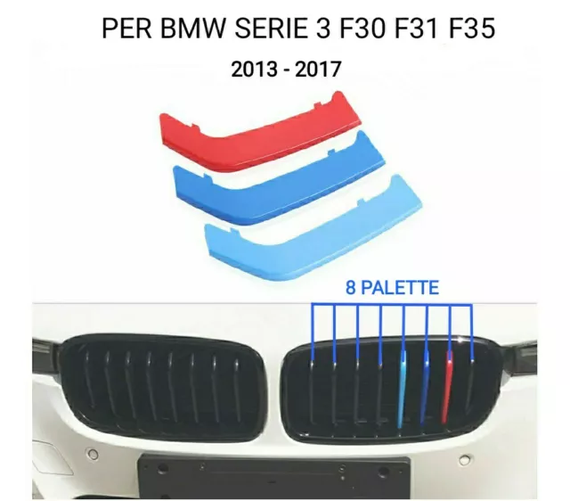 3x Cover Strisce Griglia M per BMW Serie 3 F30/F31 2012/2019 [SOLO reni 8 barre]