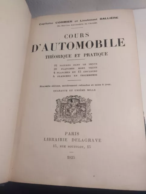 Livre Ancien "Cours d'automobile Théorique Et Pratique" - Paris 1925