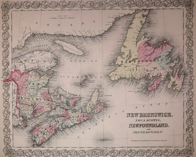Old (Lg14x17) 1857 Colton Atlas Map ~ CANADIAN MARITIME PROVINCES  ~Inv#418