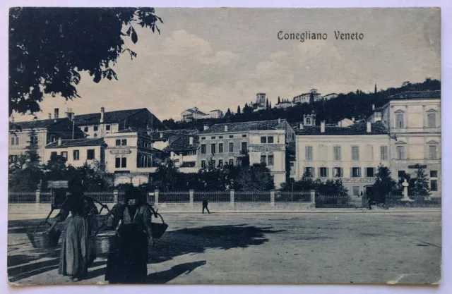 Cartolina Conegliano magazzini animata Treviso Veneto paesaggistica T11