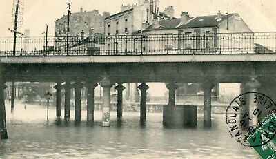 Carte VITRY SUR SEINE Inondations 1910 Pont du Chemin de Fer et Place de la Gare