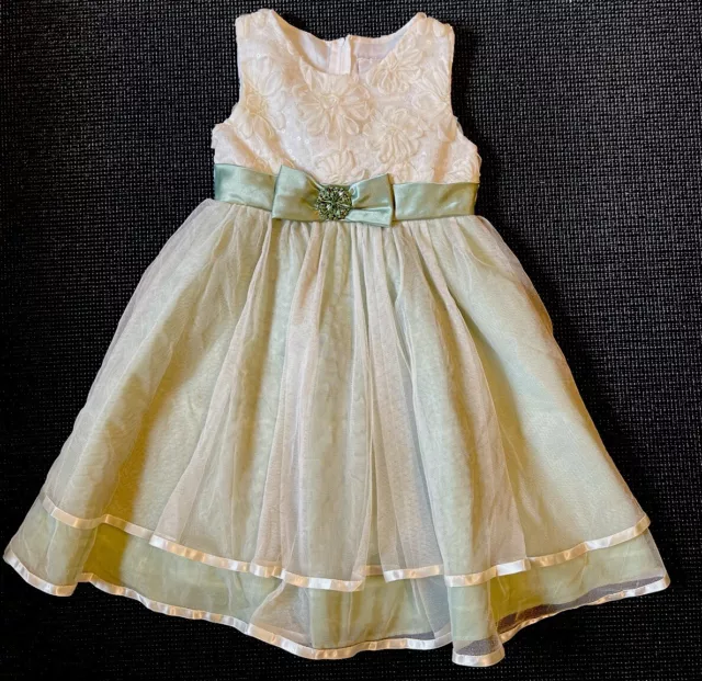 Rare Editions Girls Size 5 Cream & Green Formal Party  Dress