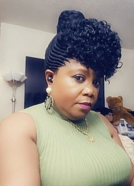 Fully Hand Braided whole box braids Mohawk pony bout cornrow wig 1B