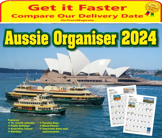 2024 AUSSIE ORGANISER 12 Months A4 Wall Calendar 297 x 210mm by Topmill
