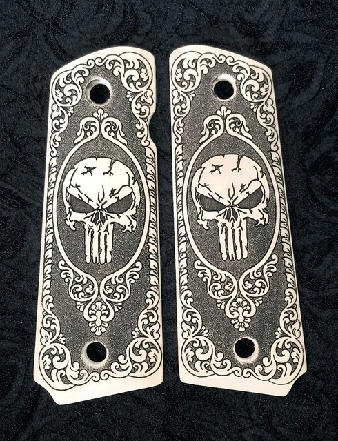 Colt 1911 Custom Engraved Ivory Grips - Angry Wolf Scrimshaw Design For Full Size 1911 Pistols