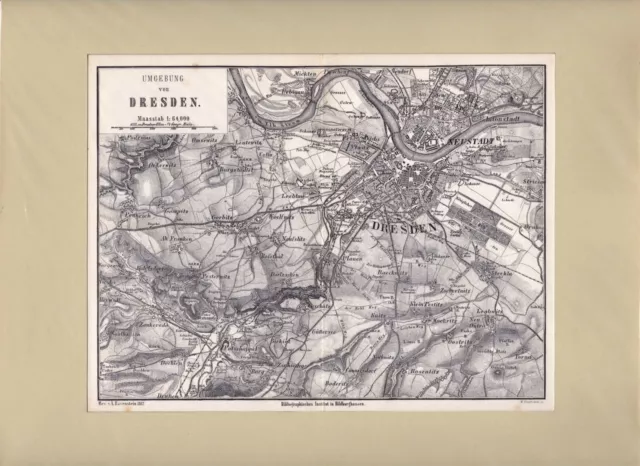 UMGEBUNG VON DRESDEN, Eisenbahnkarte und Plan 1867 von Ludwig Ravenstein