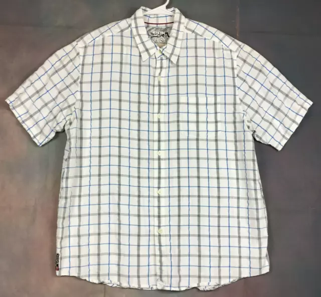 Quiksilver Shirt Mens Size XL Long Sleeve Button Front White Gray Plaid Pocket