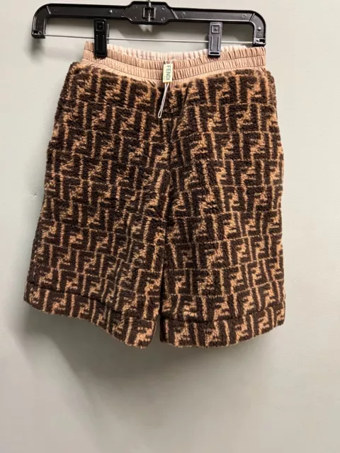 Fendi black brown kids fleece fendi monogram wool shorts Size 8 $525.