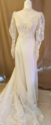 Vintage 1983 Eve Of Milady Beaded Embroidered Long Sleeve Wedding Dress Sz 4 JH