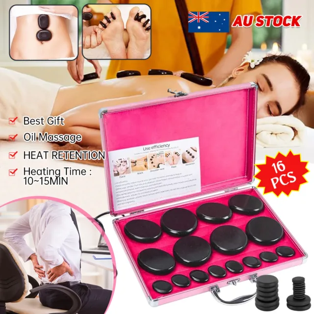 16PCS Hot Stone Heater Kit w/ Carry Case AU Plug Hot Stones Spa Massage Heat Box