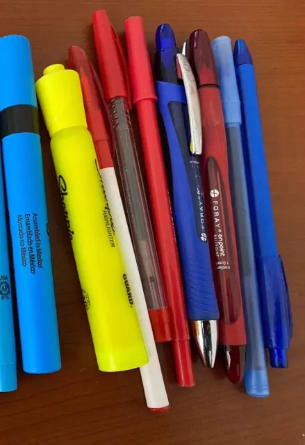 9 pcs Lot Highlighter Ball Pen Berol Foray BIC PaperMate Lot Blue Yellow Red