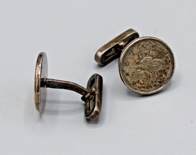 Boutons De Manchettes Anciens En Quartz Rose Et Argent - Cabochons, Occasion Très Bon état