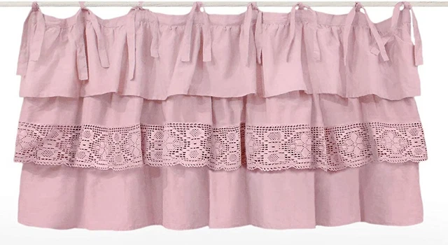 Mantovana Stile Shabby Chic con tre balze e crochet 60x140  cm rosa