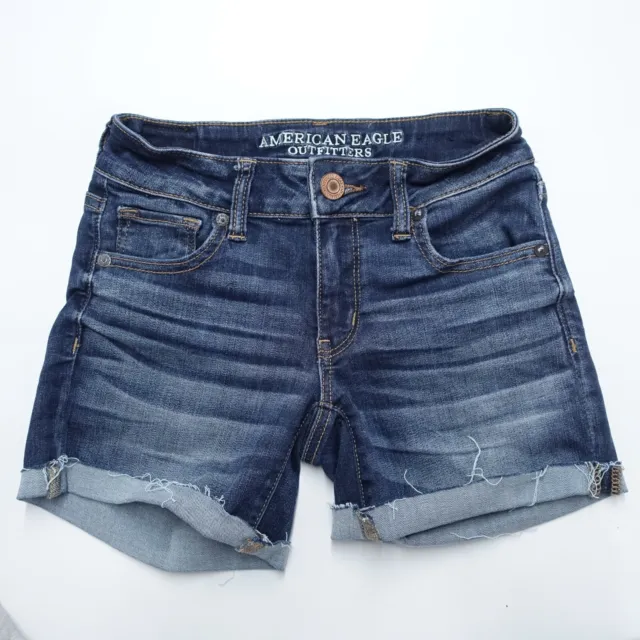 American Eagle Outfitters Midi Shorts Women's 4 Blue Cotton Stretch 5-Pockets