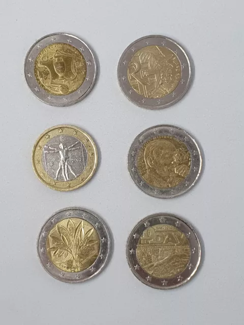 Lot de 5 pièces monnaies 2 euro commémoratives De gaulle 2020 et 1 de 1 € Italie