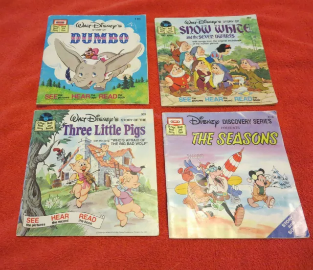 Walt Disney Read Along Books Dumbo, Snow White, Little Pigs, Seasons Vintage