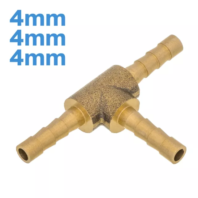 Brass 4mm - 4mm - 4mm 3 Way Barbed Tee Splitter Fitting Tubing Hose Connector