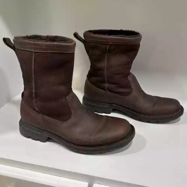 UGG HARTSVILLE 5626 Brown Leather Ankle Boots Sheepskin Waterproof M7.5 ...