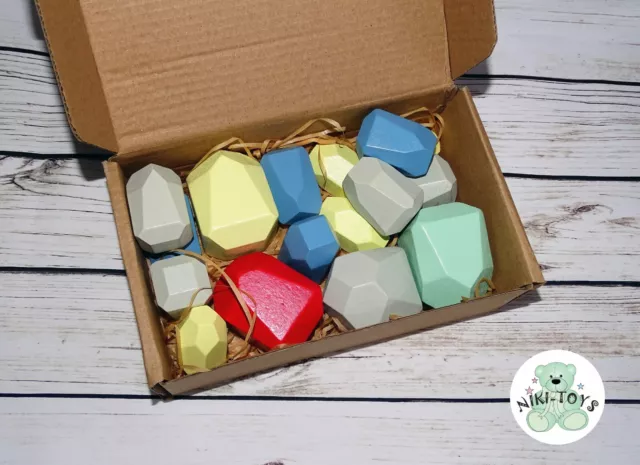 Montessori Spielzeug - 16 stk. Bunte Holzbausteine, Balancier Bauklötze