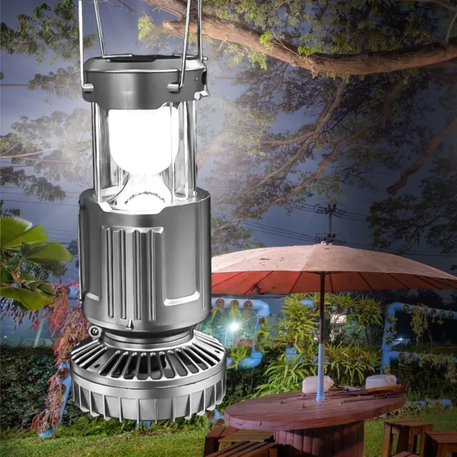 Solar Powered Light Lantern Fan Portable Foldable USB Rechargeable Camping Lamp 2