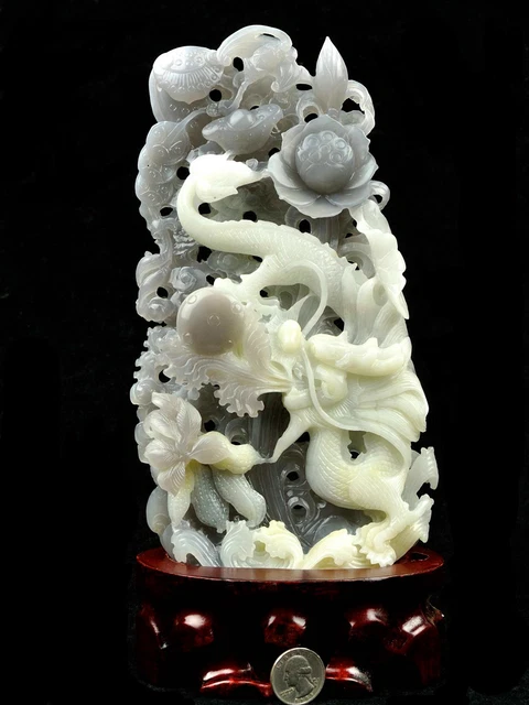 Certified Natural Hetian Nephrite Jade Dragon Statue Carving /Sculpture