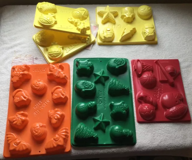 Lot Of 6 Jello Jigglers JELL-O MOLDS Christmas Halloween Sports 2-Springs Marvel