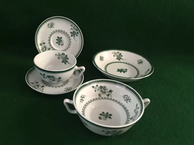 Copeland Spode 5 Pieces Of Green Spodes Gloucester ~ Cup / Coup / Bowl / Saucers