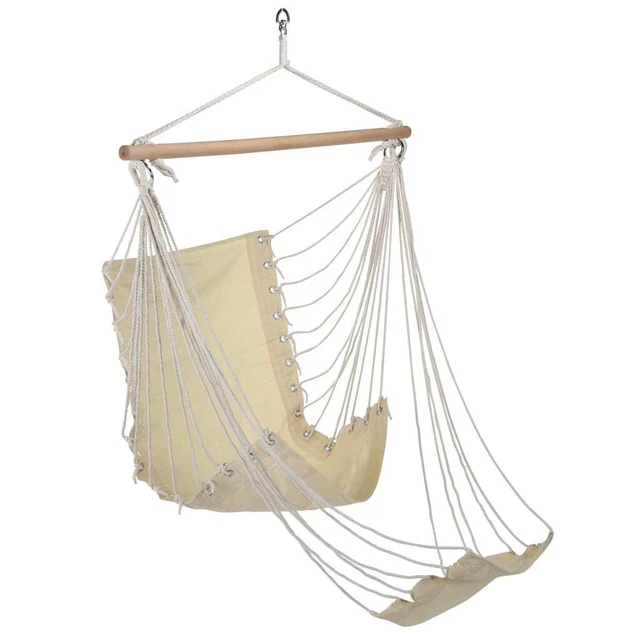 HI Hängestuhl Fußstütze Beige Hängematte Hangesitz Hängesessel Hängeschaukel HI