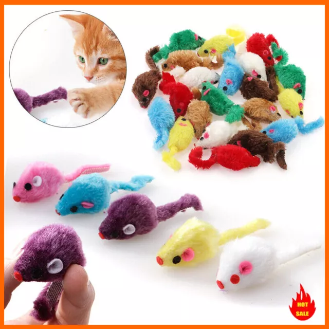24pcs Furry Plush Mice Cat Toy Rattle Rat Mouse Pet Kitten Interactive Chase Toy
