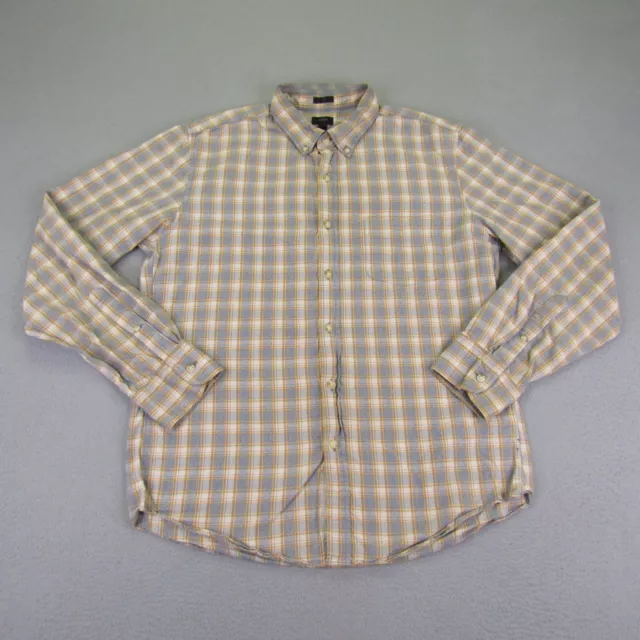 J Crew Shirt Mens Large Blue White Yellow Plaid Slim Fit Button Up Casusal ^