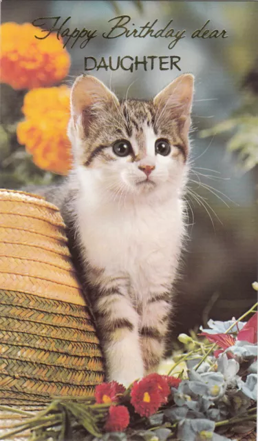 Daughter Happy Birthday Vintage 1970's Greeting Card Cute Kitten Tabby Cat