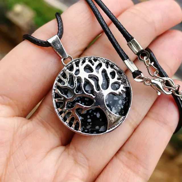 Snowflake Obsidian Tree Of Life Gift Necklace Chakra Reiki Healing Amulet
