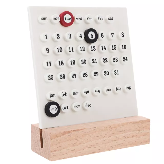 Wooden Perpetual Desk Calendar Adjustable Display for Home Office Decor White-GZ