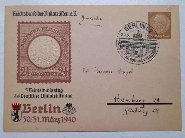 1940 WWII German Postcard with crisp printed Berlin Postal Cancel