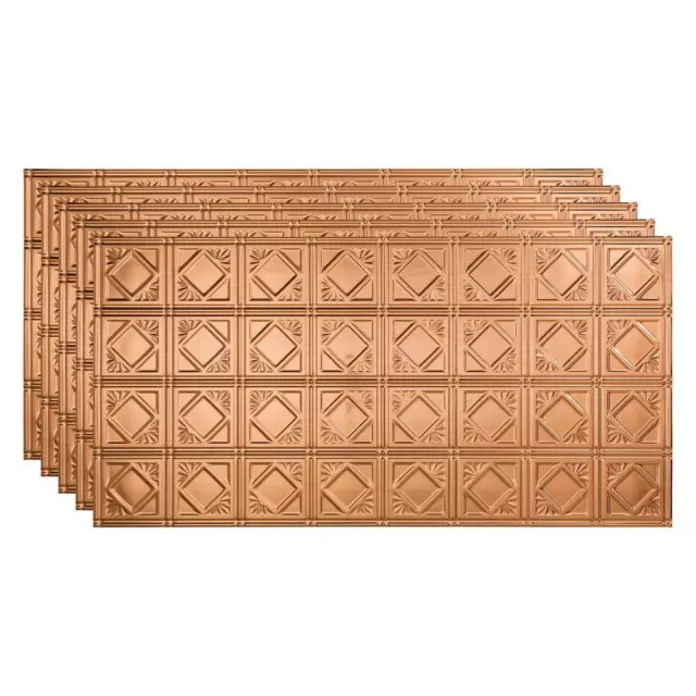 Fasade Surface Mount Ceiling Tile 2'x4' Glue Up Vinyl Faux Tin Polished Copper