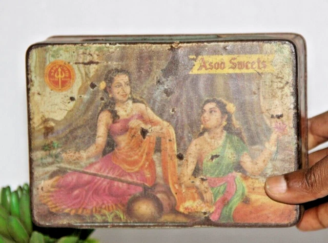 Vintage Beautiful Lady Playing Music ASOO Dulces Caja de lata vacía 14066