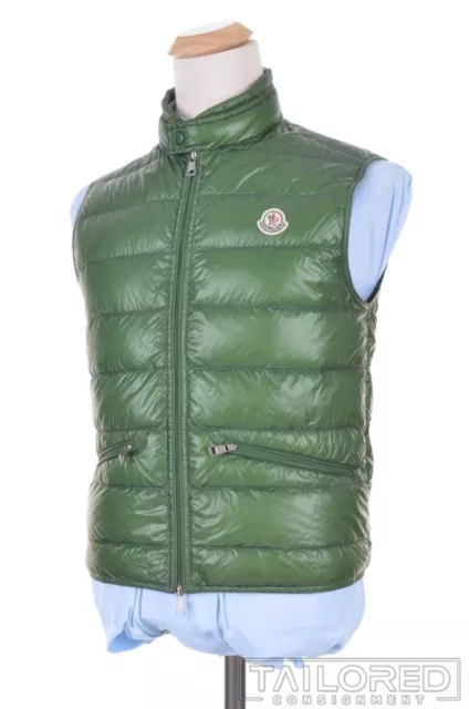 MONCLER Solid Green Nylon Mens Luxury Down Puffer Vest - Size 2 / M